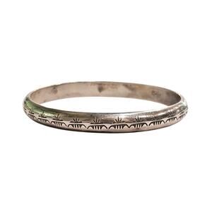 Vintage Navajo Sterling Silver Stamped Bangle Bracelet